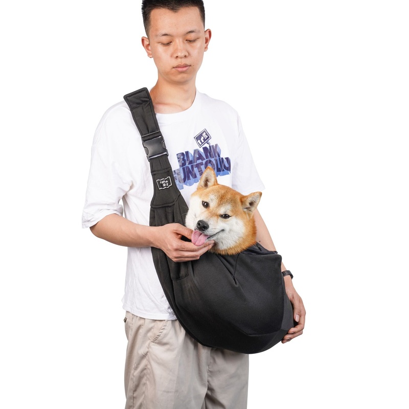 Black Breathable Pet Sling Carrier for Small Dogs & Cats – Adjustable Hands-Free Travel Pouch with Safety Leash & Pocket