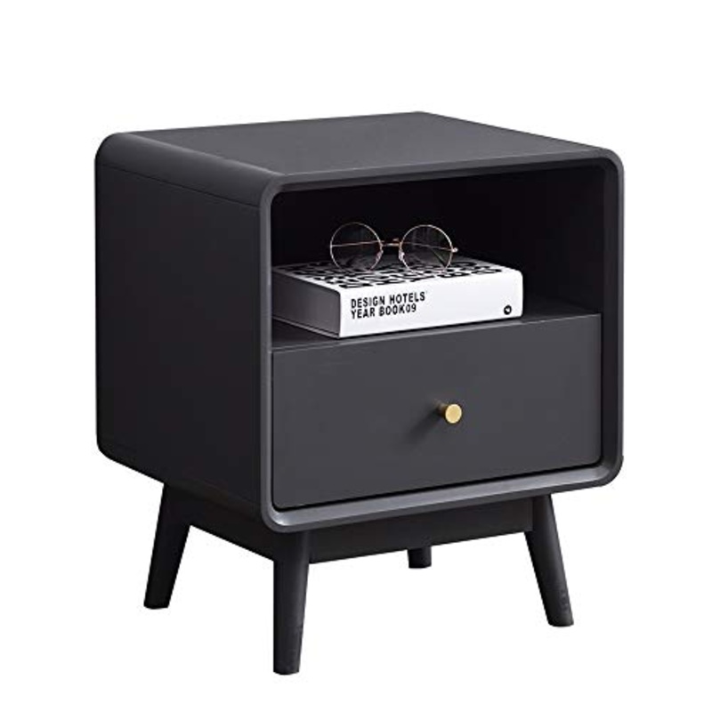 Comodino HAIZHEN Aperto 100% Pino cassetto/Maniglia in Ottone/Gamba obliqua Esterna in Legno massello (Color : A)