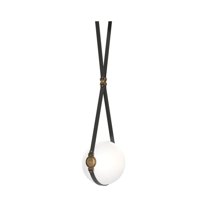 Derby Small LED Pendant Black Antique Brass with Black Leather Non-Branded Plate