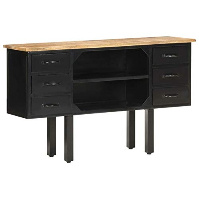 Festnight Credenza 110x30x65 cm in Massello di Mango Grezzo e Acciaio,con Ampio Spazio per Conservare Gli Oggetti