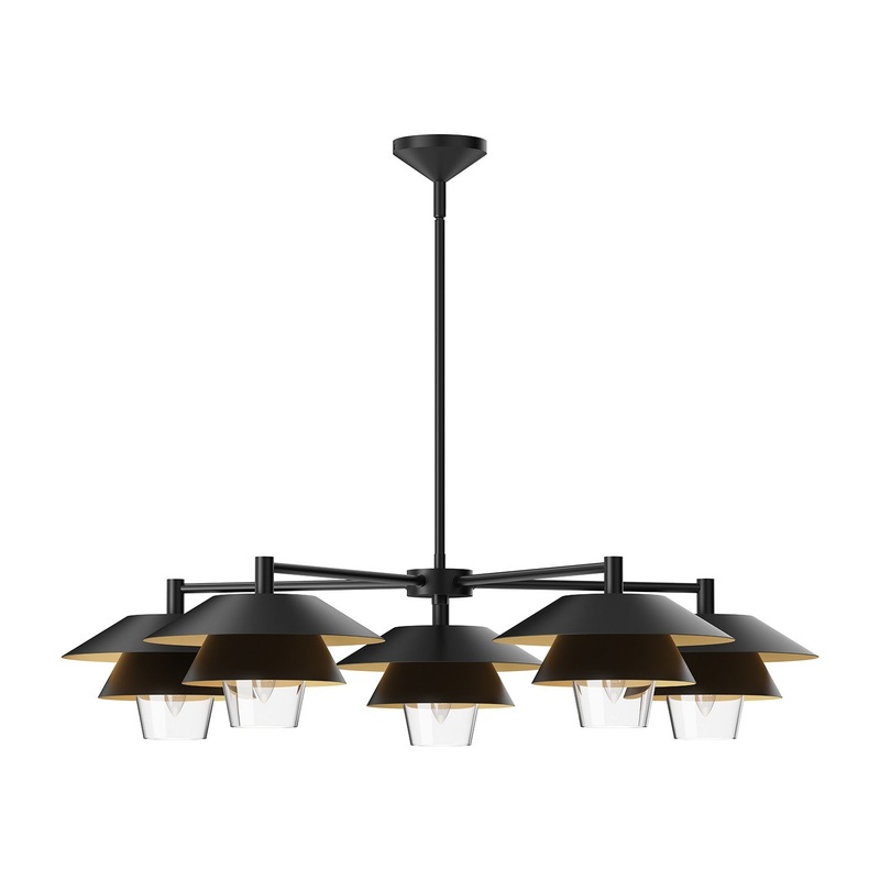 Five Light Chandelier from the Tetsu Collection in Brushed Gold/Clear Glass|Matte Black/Clear Glass Finish by Alora