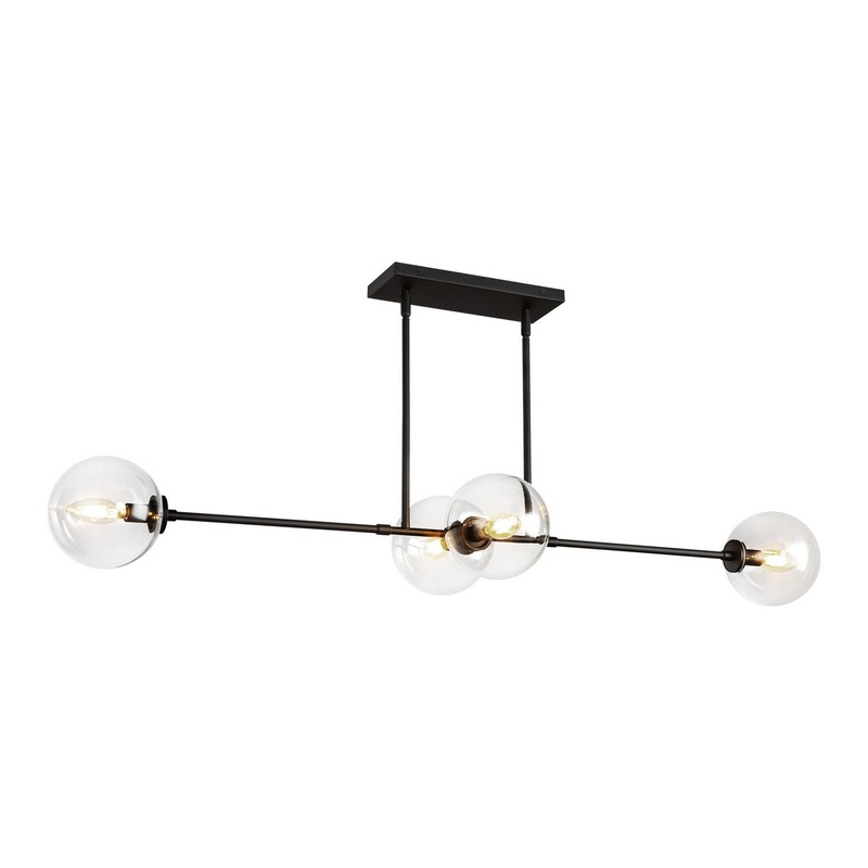 Four Light Linear Pendant from the Cassia Collection in Matte Black/Clear Glass Finish by Alora
