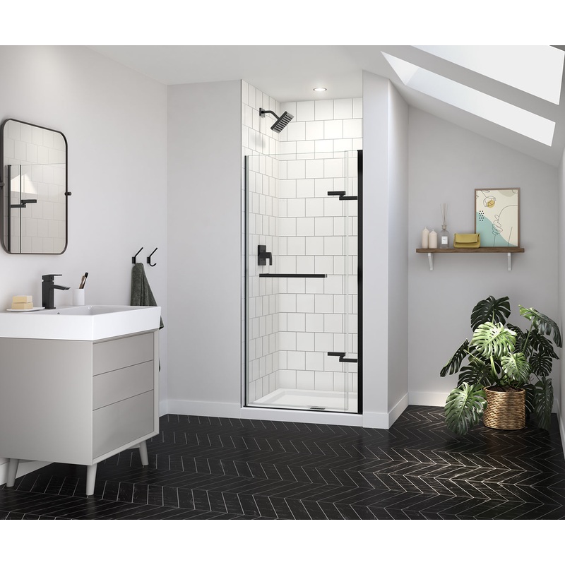 MAAX 139575-900-340-000 Reveal Sleek 71 32 -35  x 71  in. 8mm Pivot Shower Door for Alcove Installation with Clear glass in Matte Black