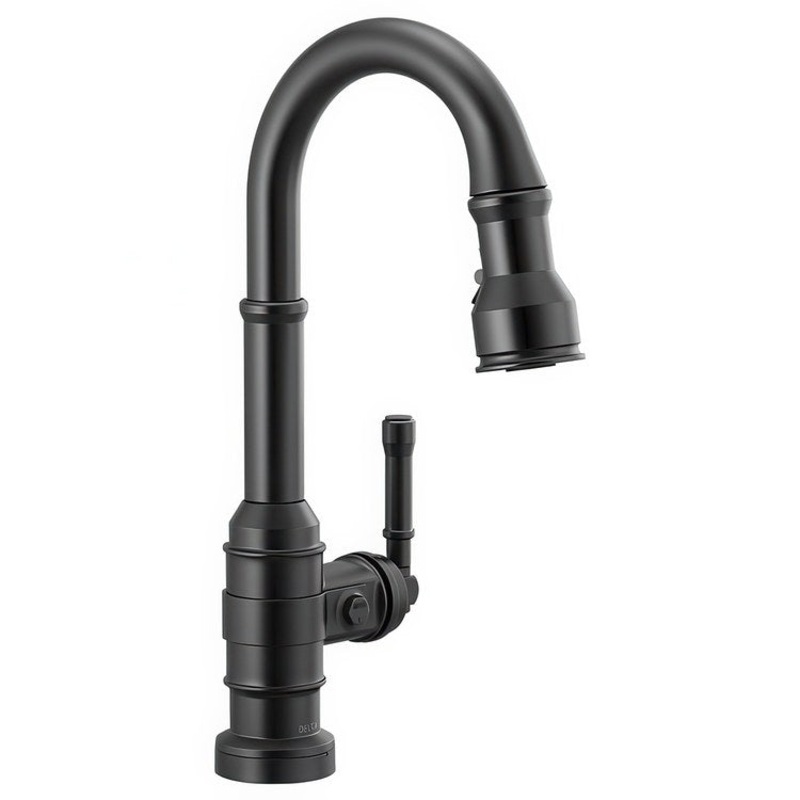 Prep Faucet Broderick 8 Inch Spread 1 Lever WaterSense ADA Matte Black High Arc Gooseneck Pull Down 360 Degree Swivel 1 Hole Touch2O