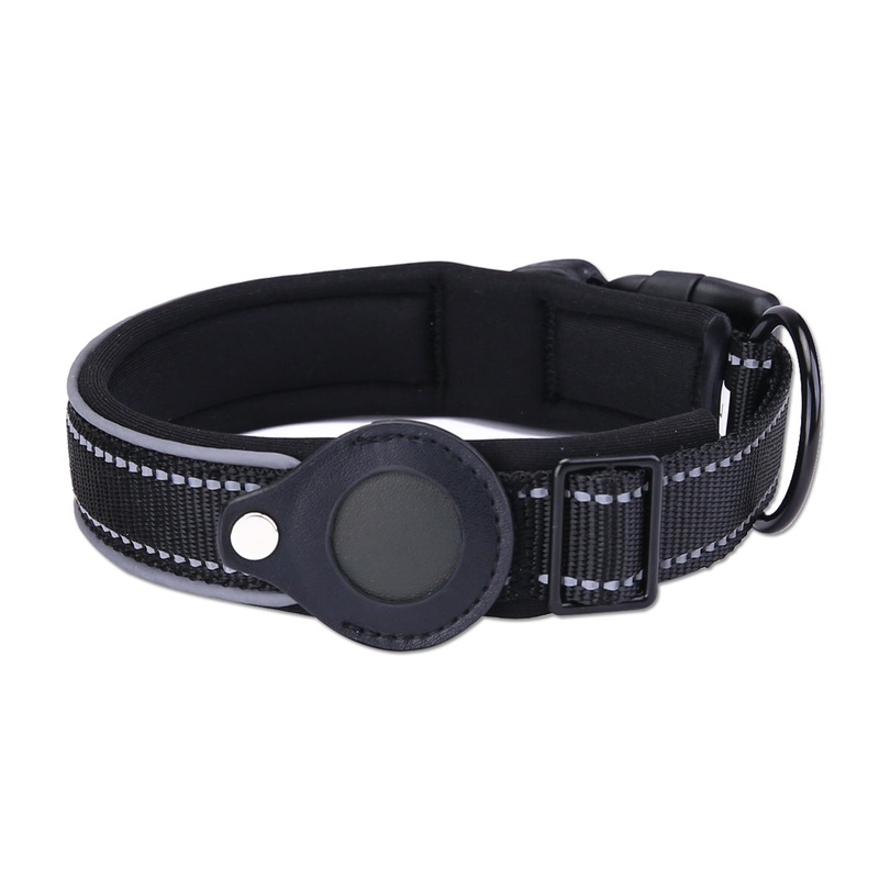 XL Black Secure Nylon Dog Collar with Built-in Apple AirTag (not included) Holder Case – Pet Tracker Accessory