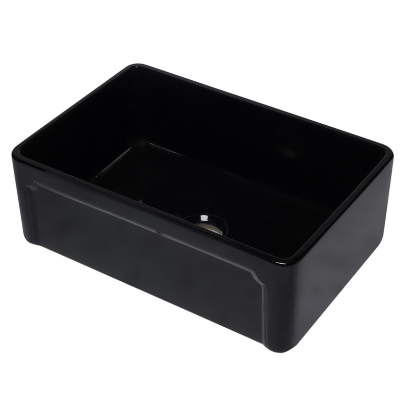 ALFI brand AB3020SB-BG 30 inch Black Reversible Single Fireclay Farmhouse Kitchen Sink