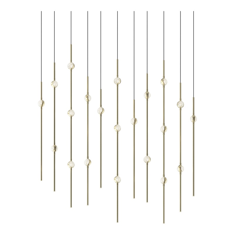 Aries 36″ Rectangle LED Pendant Satin Brass with Clear Faceted Acrylic 3000K 20′ Adjustable Cord