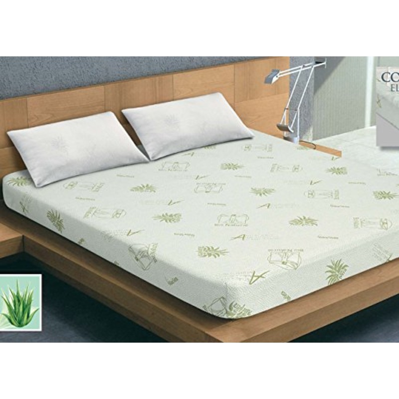 BiancheriaWeb Coprimaterasso Imbottito Elasticizzato Anallergico Federe Cuscino Letto Made Italy Matrimoniale Aloe