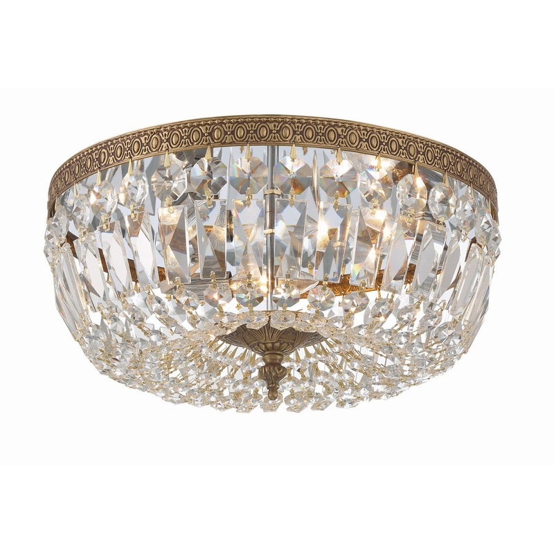 Crystorama 714-OB-CL-MWP Ceiling Mount Three Light Flush Mount Olde Brass