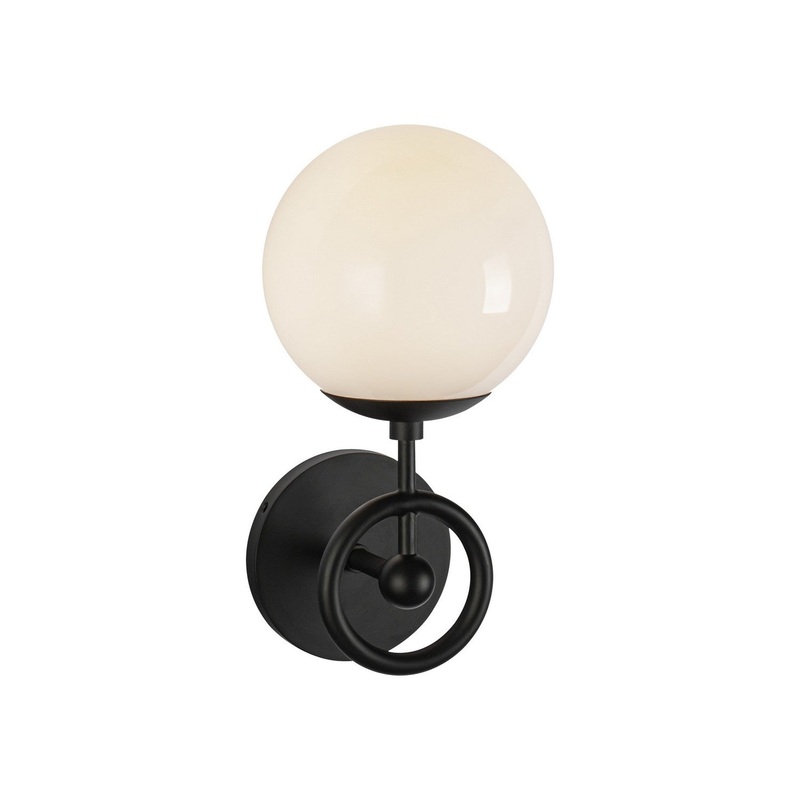One Light Wall Vanity from the Fiore Collection in Matte Black/Glossy Opal Glass Finish by Alora
