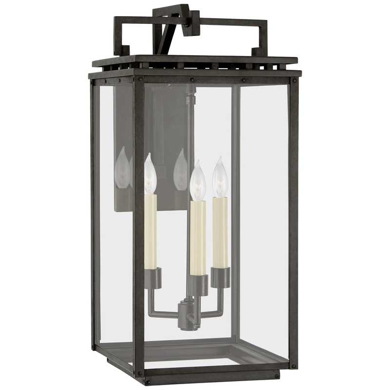 Three Light Wall Lantern from the Cheshire Collection in Aged Iron Finish by Visual Comfort Signature