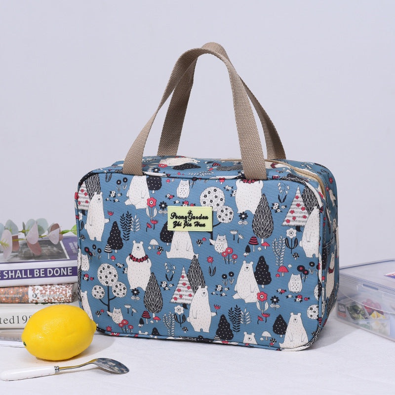 Versatile Portable Handled Bag – Durable Waterproof Fabric, Ideal for Toiletries, Lunch & Travel(Light blue white bear)