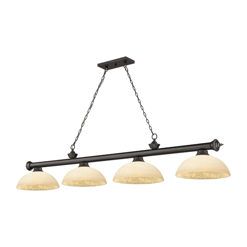 Cordon 4-Light Billiard Bronze Dome Golden Mottle Glass
