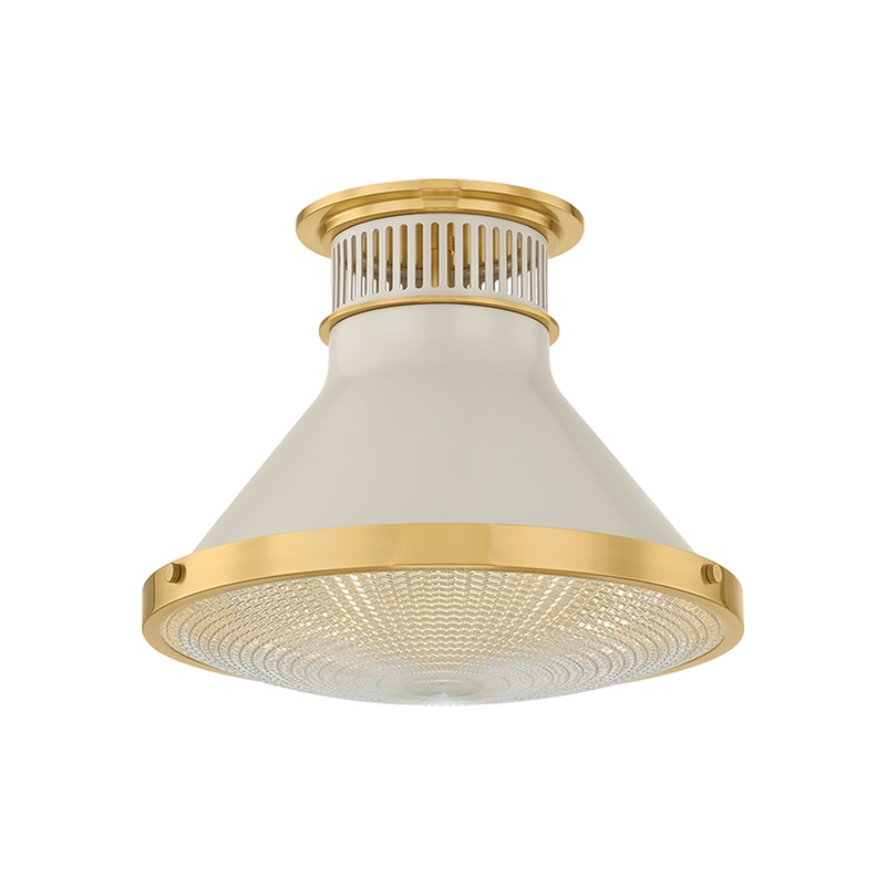 Highclere 1-Light Flush Mount Aged Brass/Off-White
