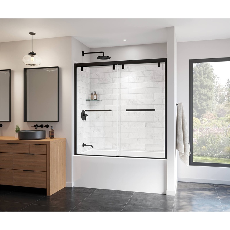 MAAX 135320-900-340-000 Uptown 56-59 x 58 in. 8 mm Bypass Tub Door for Alcove Installation with Clear glass in Matte Black