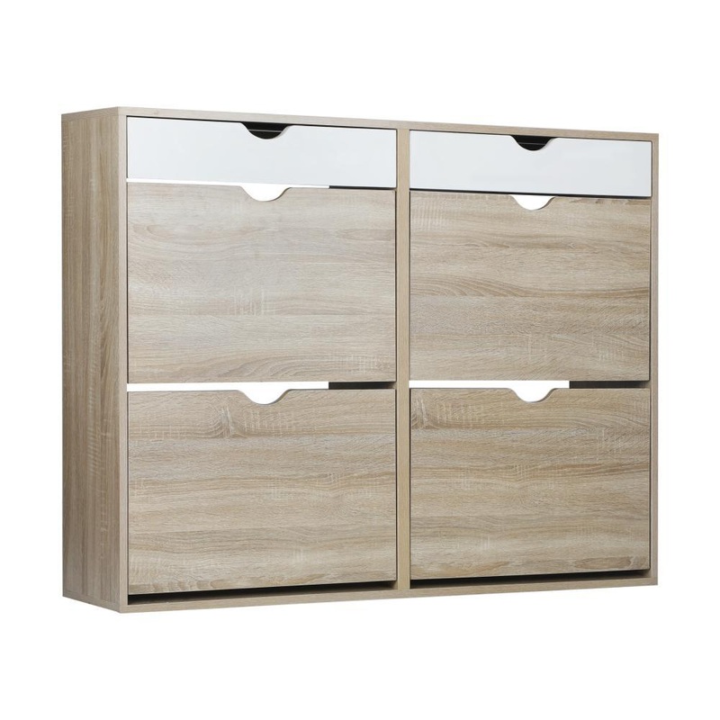 Shoe Storage Cabinet 4 Compartment with Rows 2 Drawers