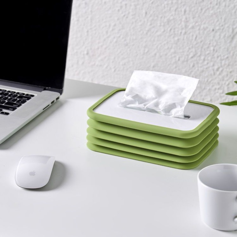 2-pcs Green Silicone Tissue Box Holder – Automatic Self-Lowering Dispenser