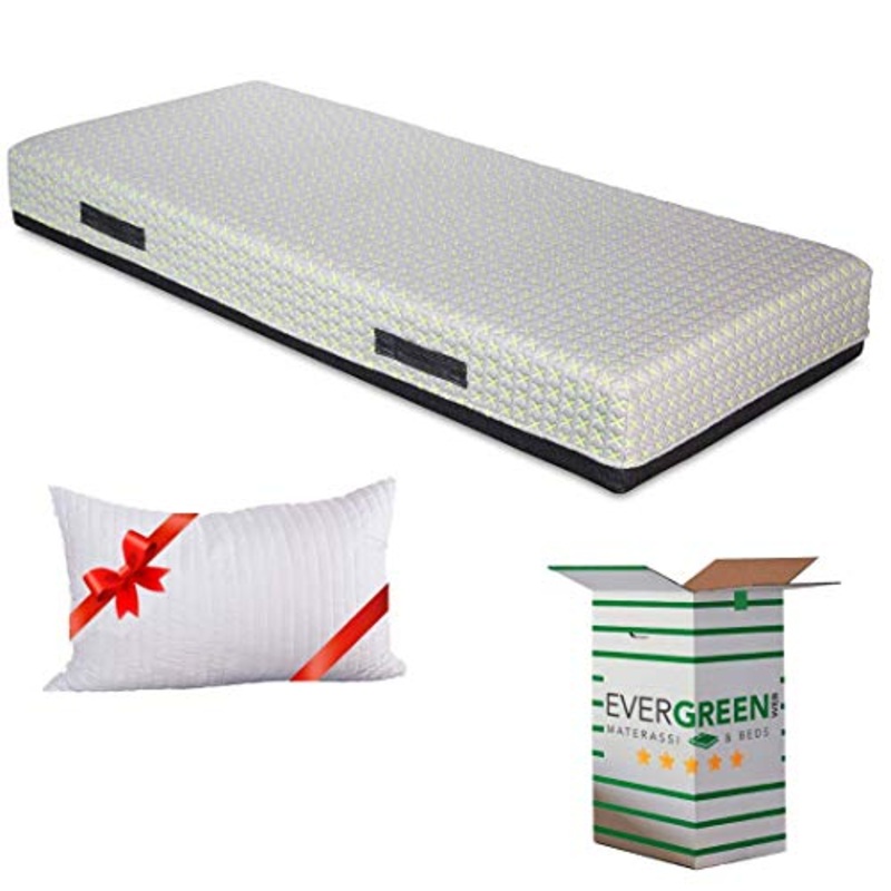 EVERGREENWEB Materasso Singolo 80×190 in Memory Foam e Molle INSACCHETTATE INDIPENDENTI h 25 cm + Cuscino Letto Gratis Rivestimento Sfoderabile Lavabile Ortopedico RIGENERANTE Ideale per Sportivi