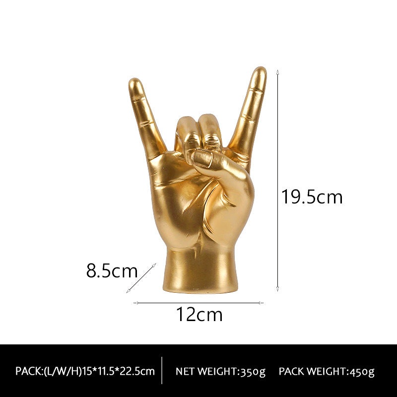 Gold Right Hand Resin Rock and Roll Hand Figurine – Stylish Desk and Living Room Decor