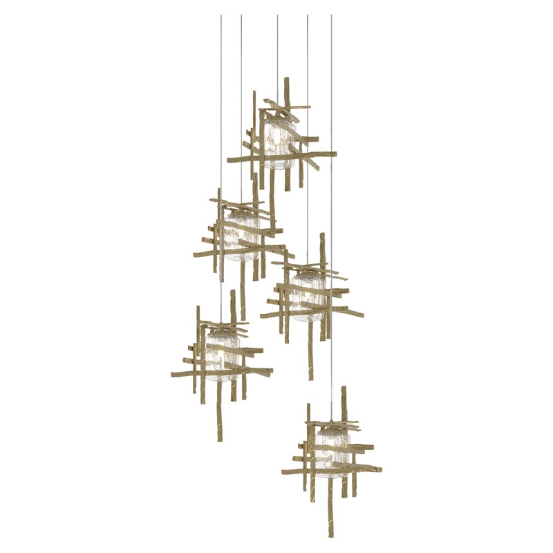 Tura 5-Light Seeded Glass Pendant Modern Brass