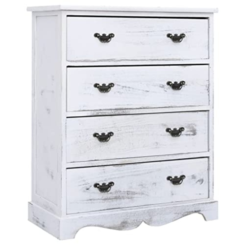 vidaXL Cassettiera 4 Cassetti Portaoggetti Moderna Robusta Pratica Armadietto Credenza Arredo Casa Paulownia Pioppo MDF Bianca Legno Massello