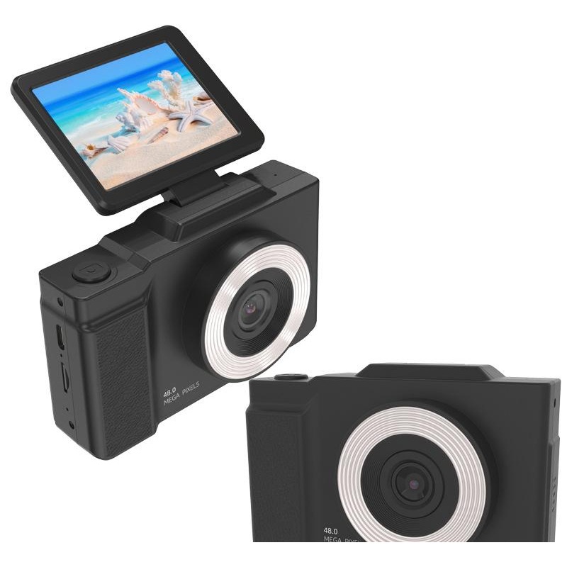 48MP Student Digital Camera with 180 Flip Screen & 3-Setting Fill Light(black)