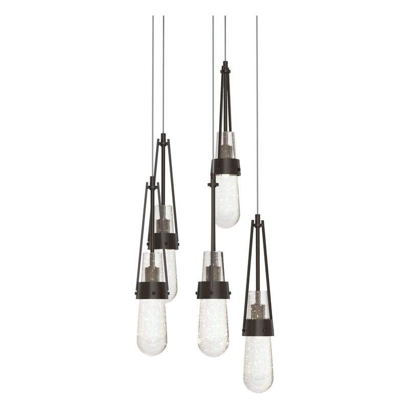 Link 5-Light Blown Glass Pendant Oil Rubbed Bronze Clear Bubble Glass (YG)