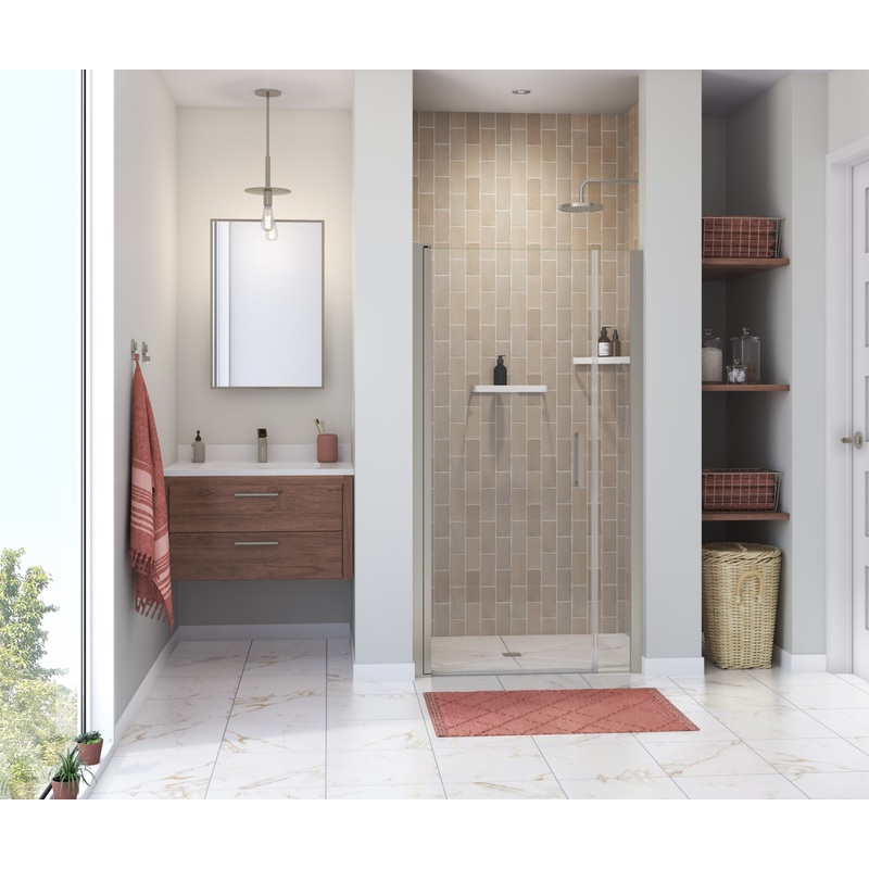 MAAX 138266-900-305-100 Manhattan 35-37 x 68 in. 6 mm Pivot Shower Door for Alcove Installation with Clear glass & Round Handle in Brushed Nickel