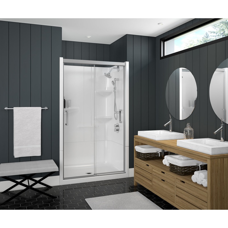 MAAX 138520-900-084-000 Incognito 74 39-42 x 74 in. 8mm Bypass Shower Door for Alcove Installation with Clear glass in Chrome