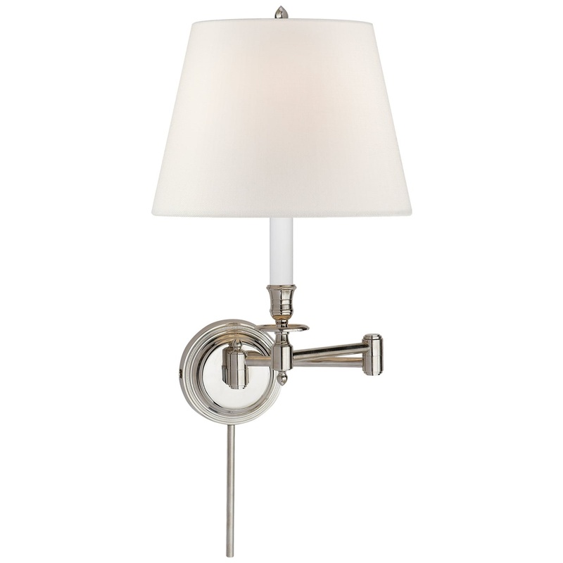 One Light Swing Arm Wall Sconce from the Candle Stick Collection in Polished Nickel Finish by Visual Comfort Signature