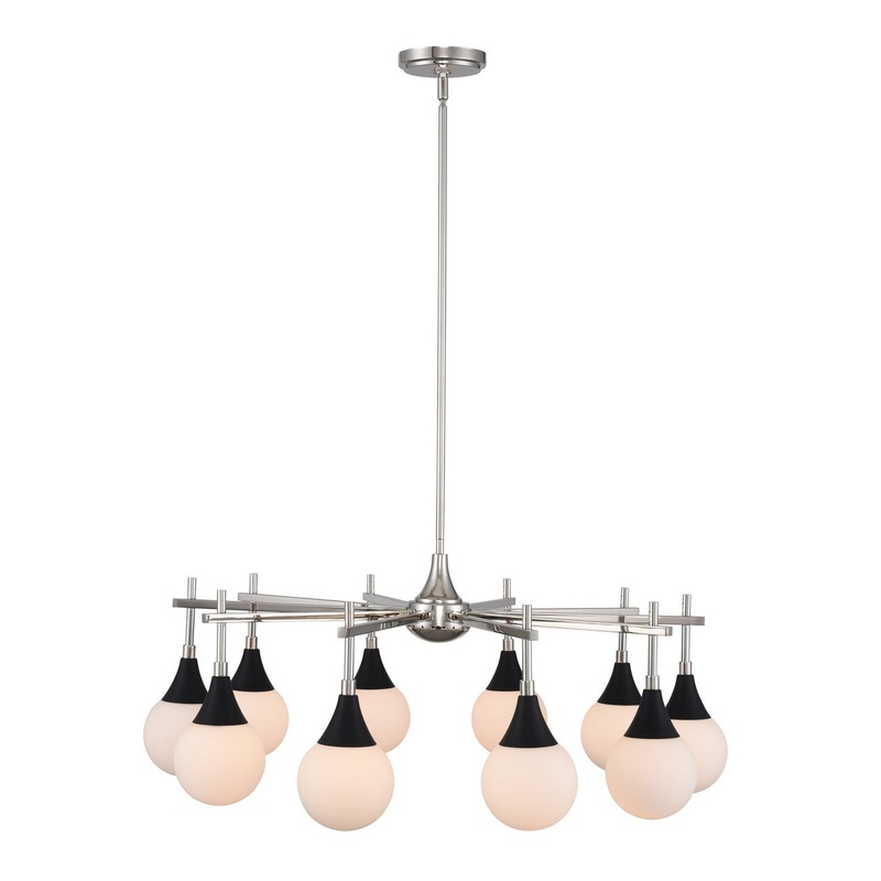 Ten Light Chandelier from the Bogart Collection in Matte Black w Polished Nickel Finish by Kalco