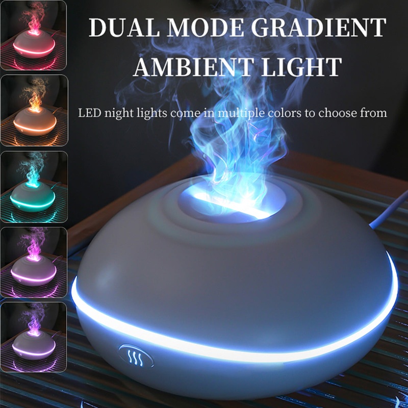 White Mini USB Aromatherapy Diffuser with Flame Projection – Portable Humidifier for Home and Car Use