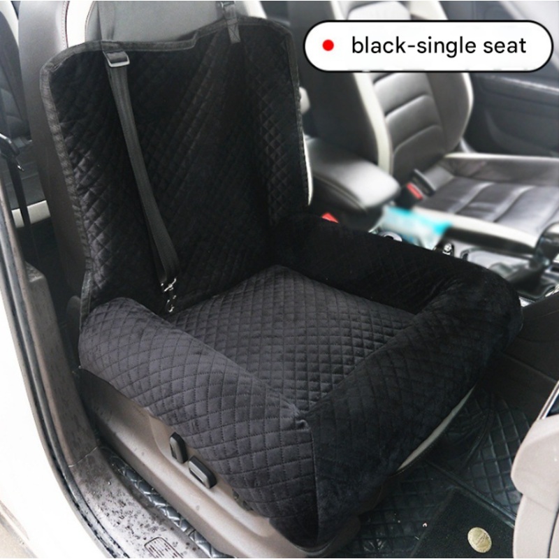 Black Plush Dog Car Booster Seat – 2-in-1 Travel Bed for Small Dogs with Washable Cover