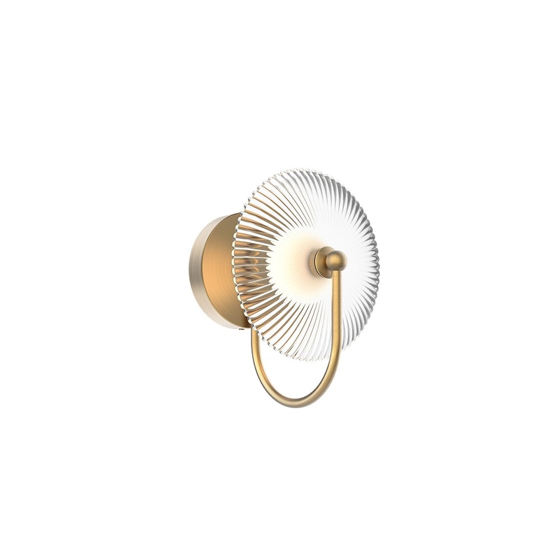LED Wall Sconce from the Hera Collection in Brushed Gold/Clear Ribbed Glass|Matte Black/Clear Ribbed Glass Finish by Alora