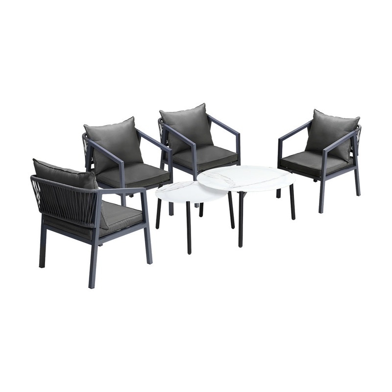 Livsip 6PCS Outdoor Patio Set White 70cm Coffee Table Set Grey Chairs