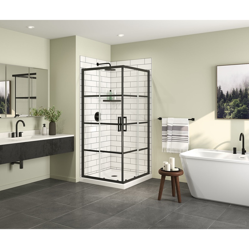 MAAX 137448-972-340-000 Radia Square 36 x 36 x 71  in. 6 mm Sliding Shower Door for Corner Installation with Shaker glass in Matte Black