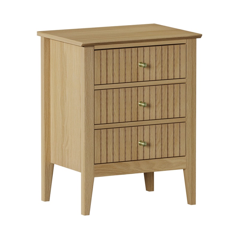 Oikiture Bedside Table 3 Drawers Side End Nightstand Natural