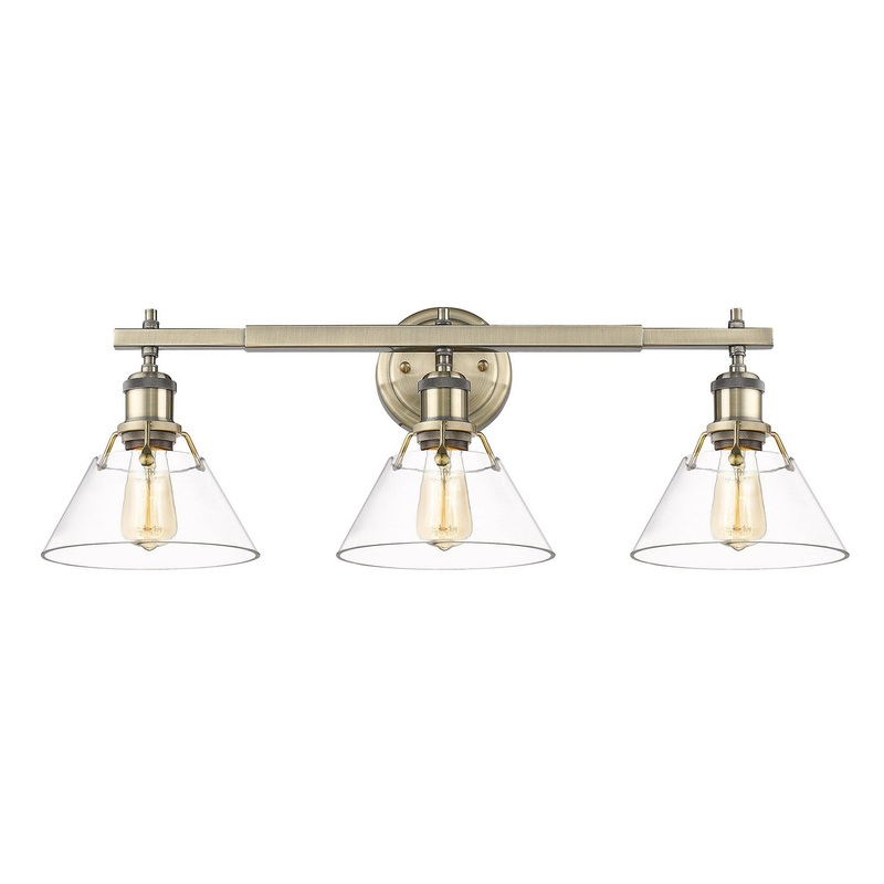 Three Light Bath Vanity from the Orwell Collection in Aged Brass Finish by Golden
