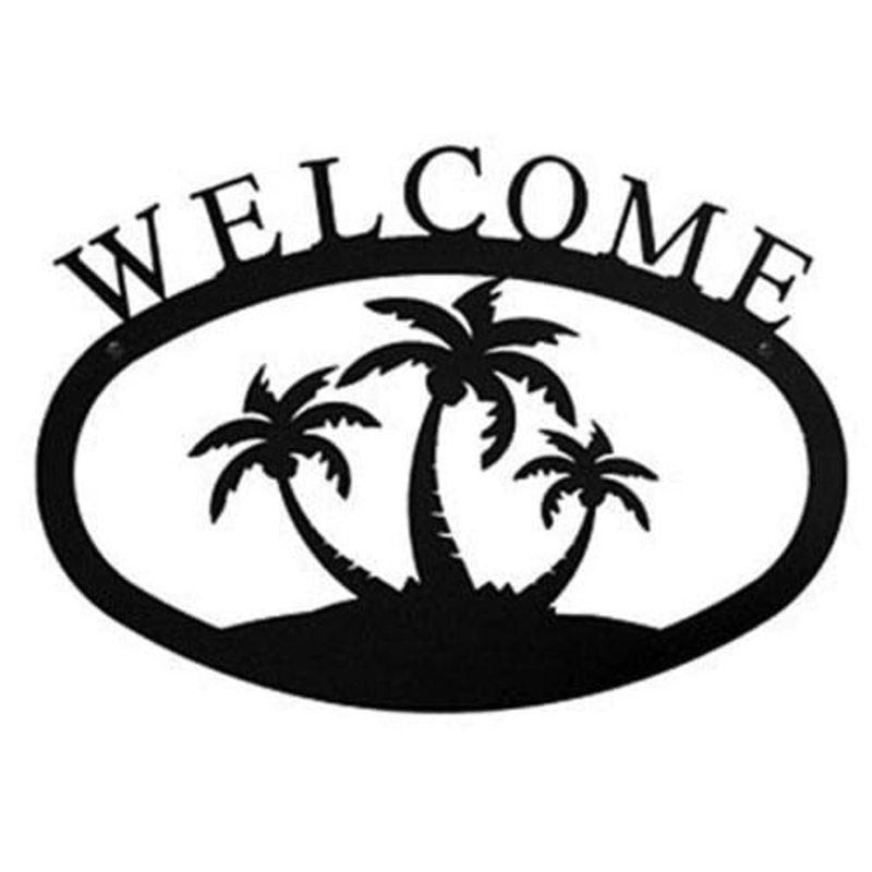 Village Wrought Iron WEL-139-L Palm Trees Welcome Sign Large