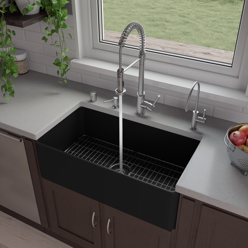 Black Matte Smooth Apron 33″ x 18″ Single Bowl Fireclay Farm Sink