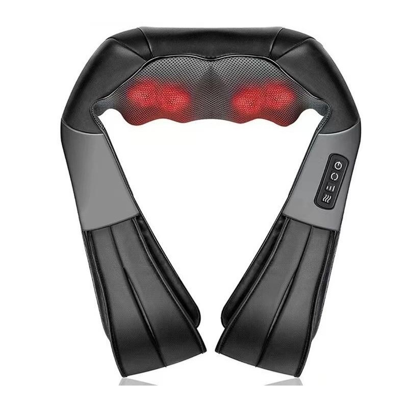 Deep Kneading Shiatsu Neck & Shoulder Massager with Heat – USB Rechargeable Ergonomic Design(Gray and black)