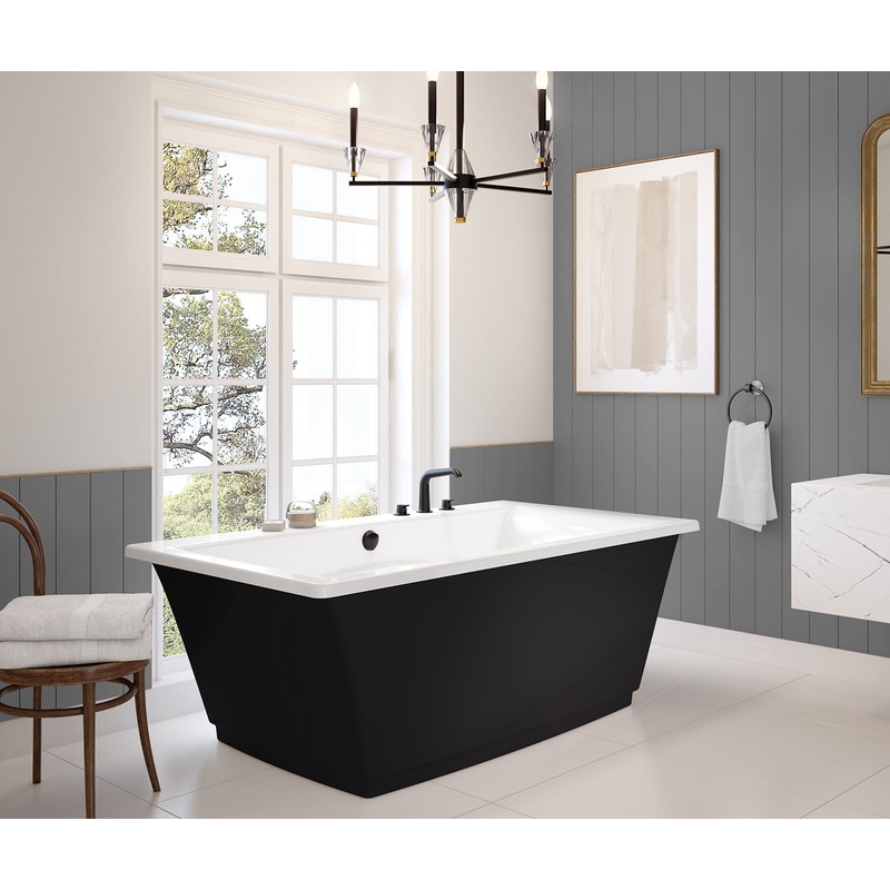 MAAX 105742-055-015 Optik 6636 F Acrylic Freestanding Center Drain Aerofeel Bathtub in White with Black Skirt