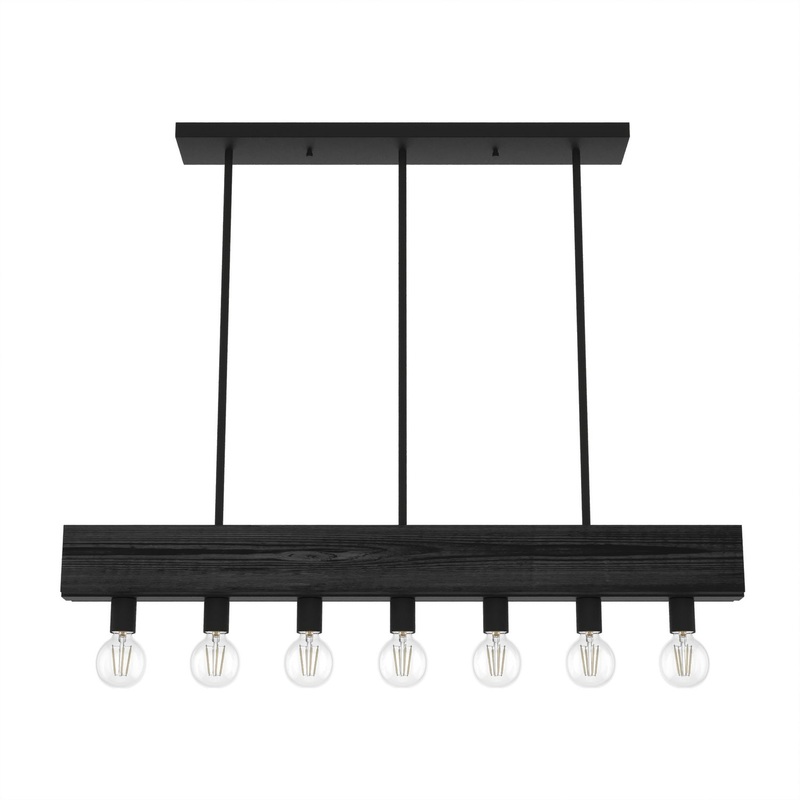 Seven Light Linear Chandelier from the Donelson Collection in Natural Black Iron Finish by Hunter