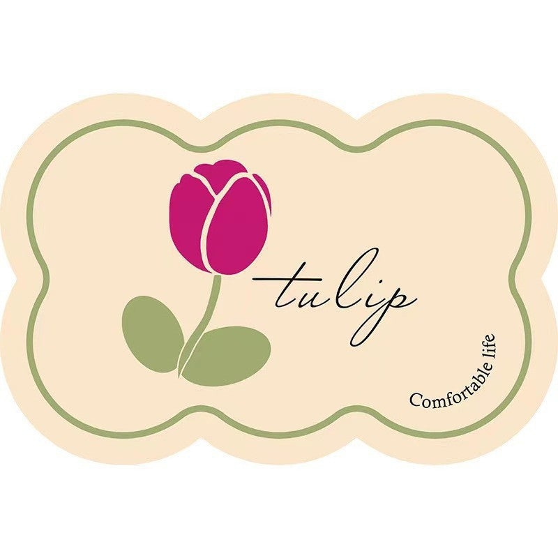 Style 6 Beige And Pink Tulip Pattern Absorbent Diatomaceous Earth Pet Feeding Mat – Non-Slip & Quick Dry Placemat (50x80cm)