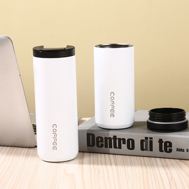 White Sleek Insulated Stainless Steel Coffee Tumbler Set (400ml & 500ml) – One-Touch Lid Travel Mugs