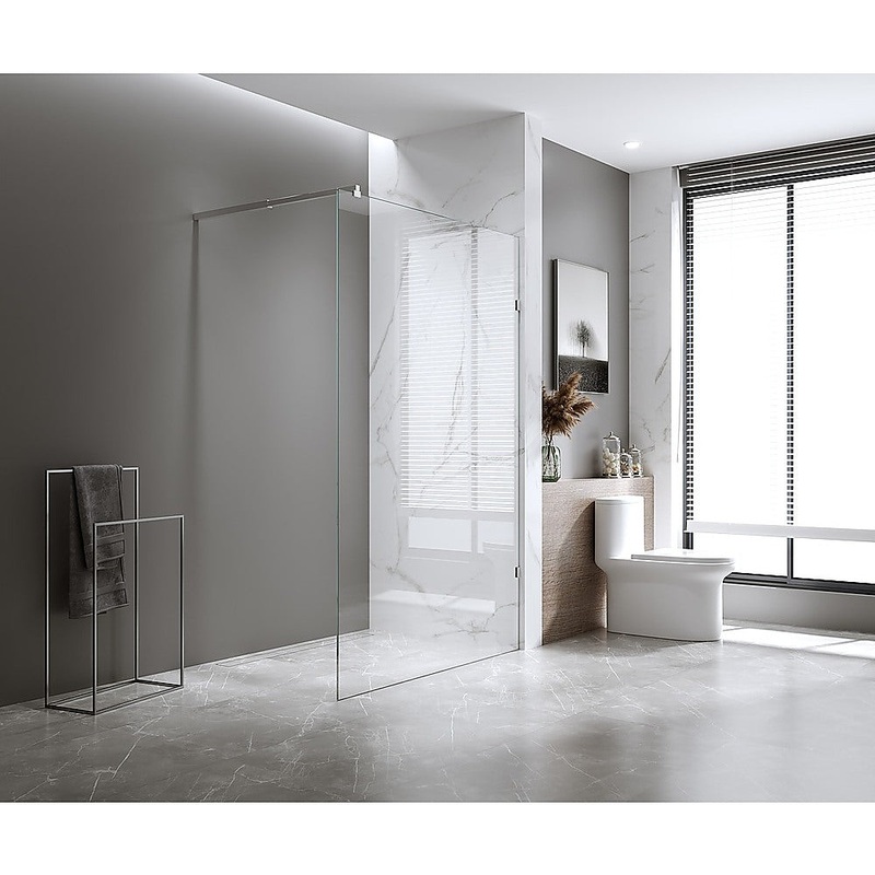 90x210cm Single Shower Glass Screen with White Wall & Floor F Brackets
