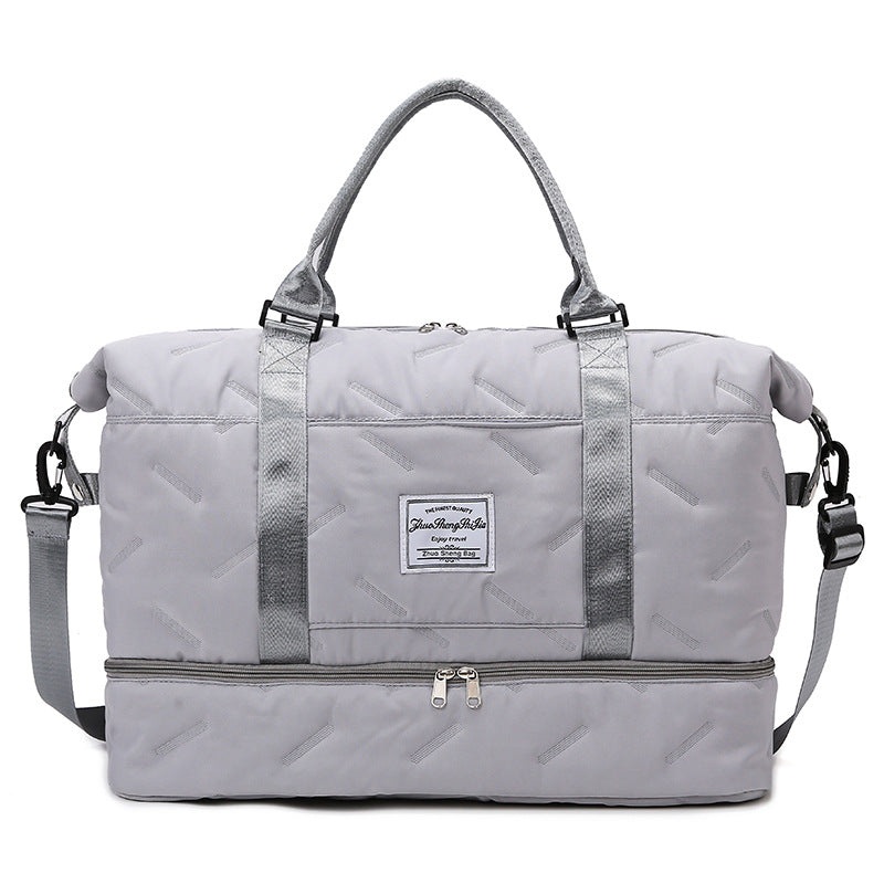 Grey Stylish Quilted Duffel Bag for Travel & Gym – Large Capacity Weekender with Shoe Compartment and Wet Pocket