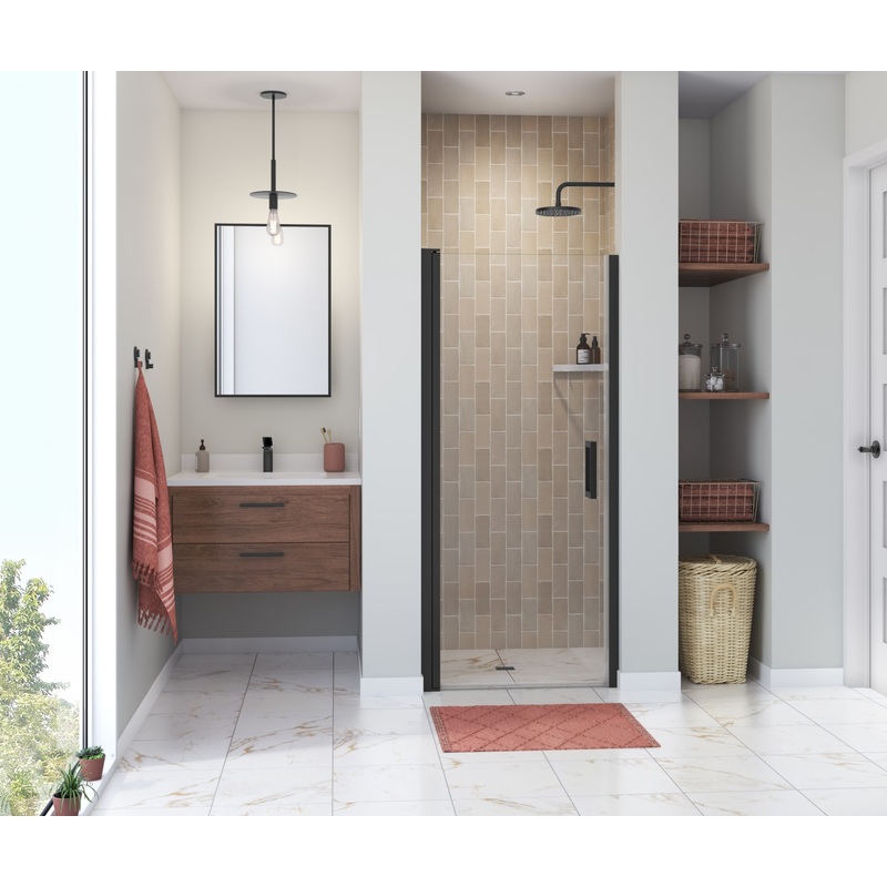 MAAX 138264-900-340-101 Manhattan 31-33 x 68 in. 6 mm Pivot Shower Door for Alcove Installation with Clear glass & Square Handle in Matte Black