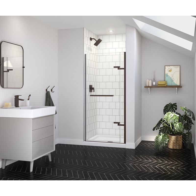 MAAX 139575-900-173-000 Reveal Sleek 71 51 -54  x 71  in. 8mm Pivot Shower Door for Alcove Installation with Clear glass in Dark Bronze