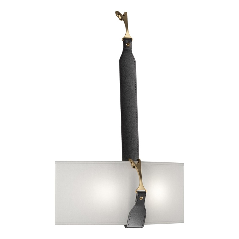Saratoga Sconce Black Antique Brass with Black Leather Natural Anna Shade (SF)
